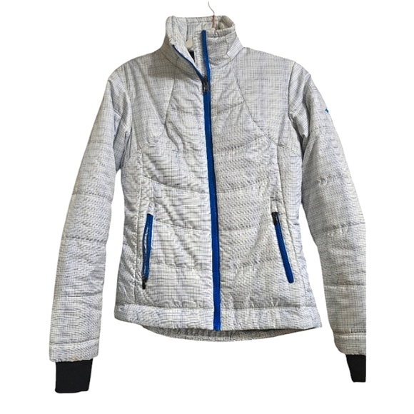 COLUMBIA Omni heat Powder lite full zip jacket. Blue/white plaid. Size Small - Picture 1 of 16